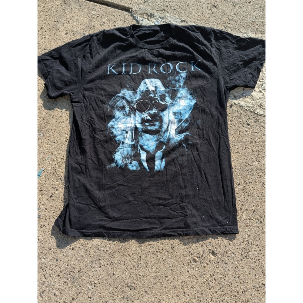 Kid Rock Graphic T-Shirt Black Blue Smoke Portrait Quote Back Print Men's Size M